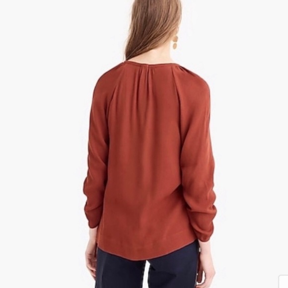 J.CREW POINT SUR Blouse Drapey Open V-Neck Long Sleeve Ruched Flowy Green J6240 - Picture 4 of 10